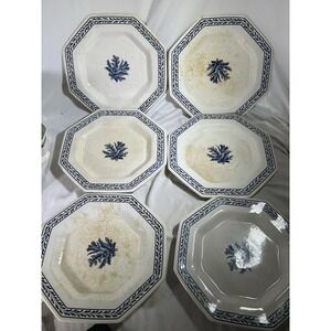 VTG Set of 6Octagon Dinner Plates 1776 Independence Ironstone Japan Blue Floral